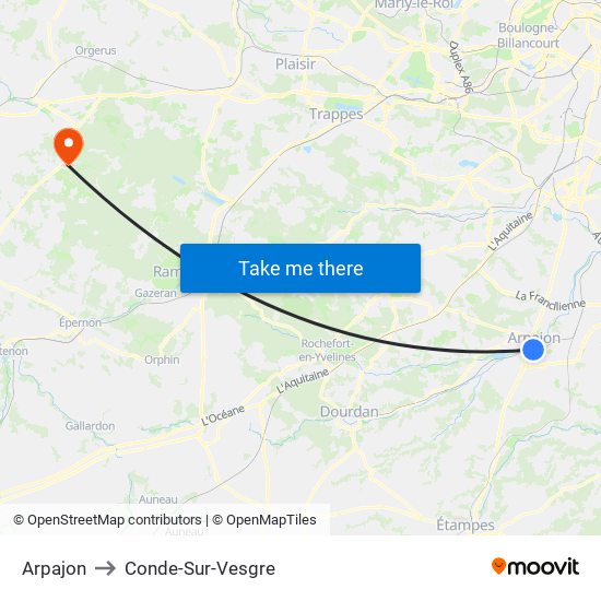 Arpajon to Conde-Sur-Vesgre map