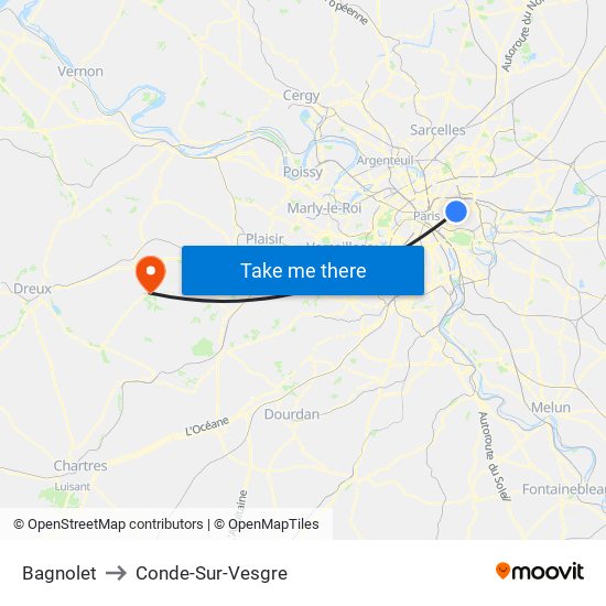 Bagnolet to Conde-Sur-Vesgre map
