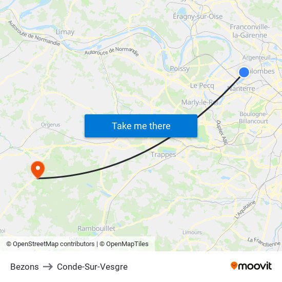 Bezons to Conde-Sur-Vesgre map