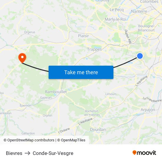 Bievres to Conde-Sur-Vesgre map