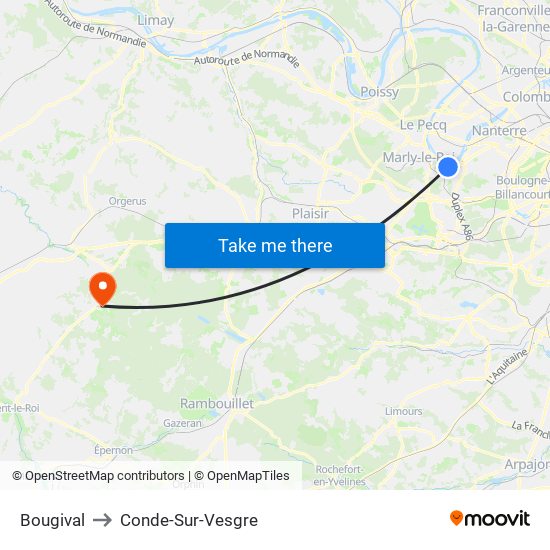 Bougival to Conde-Sur-Vesgre map