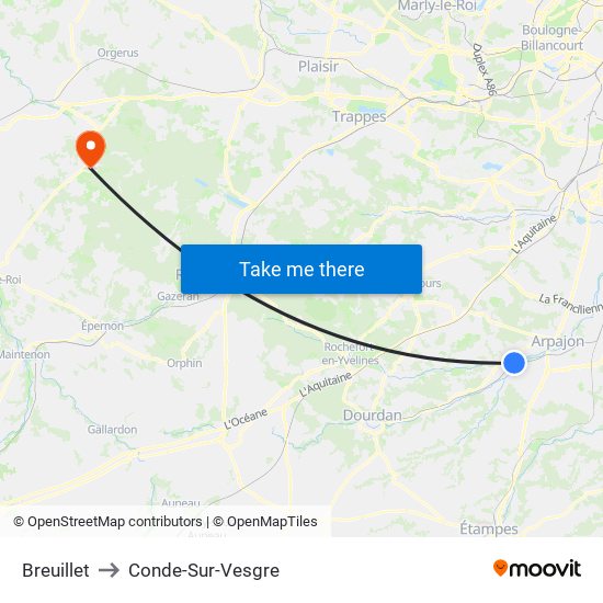 Breuillet to Conde-Sur-Vesgre map