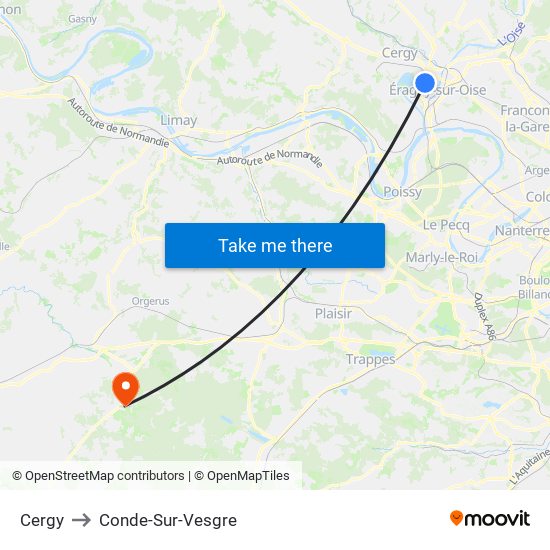 Cergy to Conde-Sur-Vesgre map