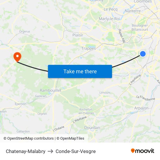 Chatenay-Malabry to Conde-Sur-Vesgre map