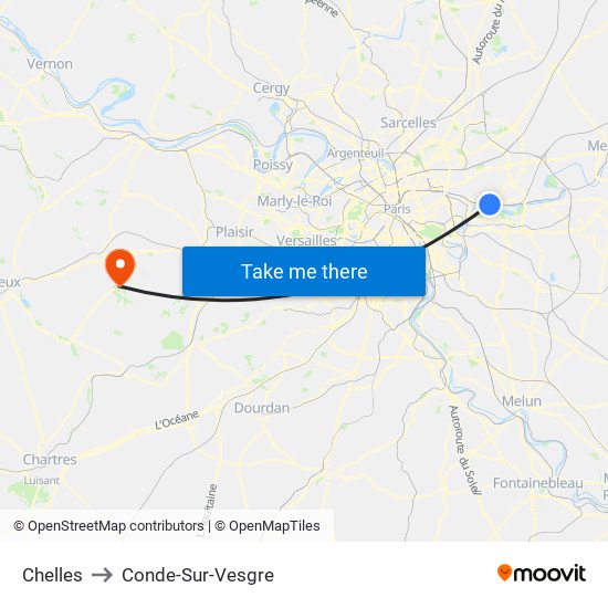 Chelles to Conde-Sur-Vesgre map