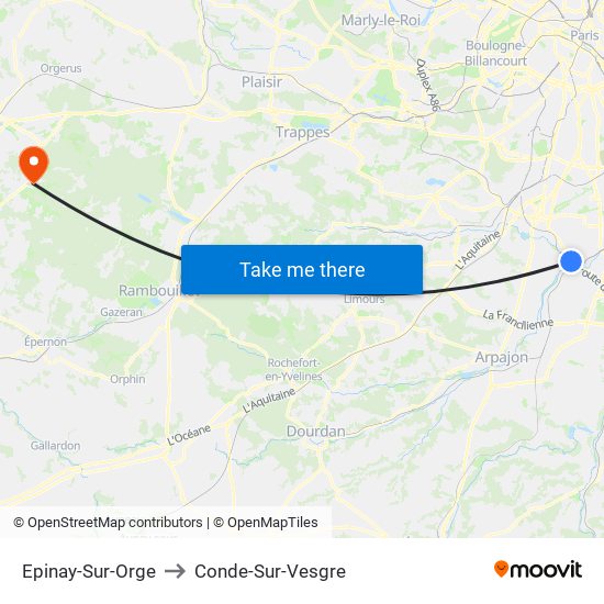 Epinay-Sur-Orge to Conde-Sur-Vesgre map