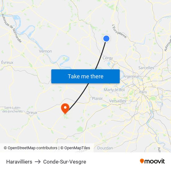 Haravilliers to Conde-Sur-Vesgre map