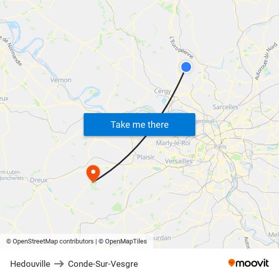 Hedouville to Conde-Sur-Vesgre map