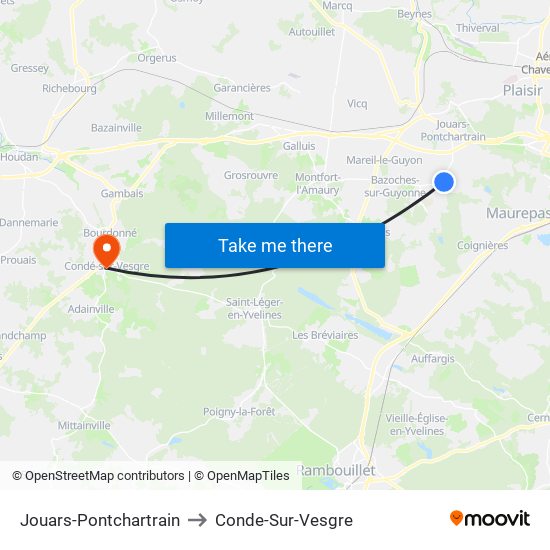 Jouars-Pontchartrain to Conde-Sur-Vesgre map