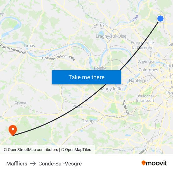 Maffliers to Conde-Sur-Vesgre map