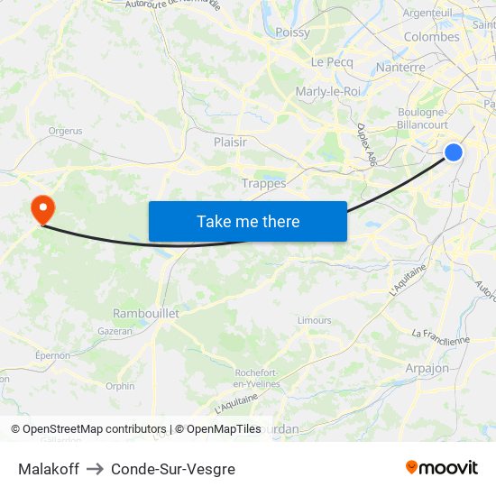 Malakoff to Conde-Sur-Vesgre map
