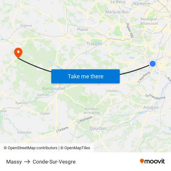 Massy to Conde-Sur-Vesgre map