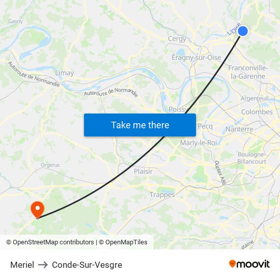 Meriel to Conde-Sur-Vesgre map
