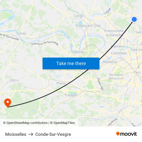 Moisselles to Conde-Sur-Vesgre map