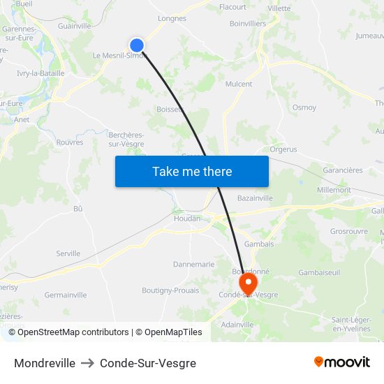 Mondreville to Conde-Sur-Vesgre map