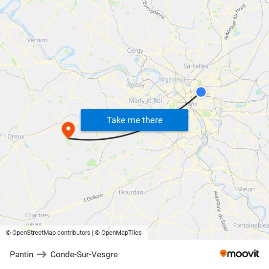 Pantin to Conde-Sur-Vesgre map