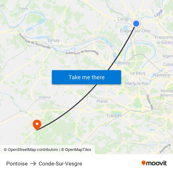 Pontoise to Conde-Sur-Vesgre map
