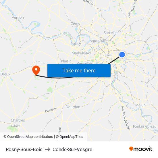 Rosny-Sous-Bois to Conde-Sur-Vesgre map
