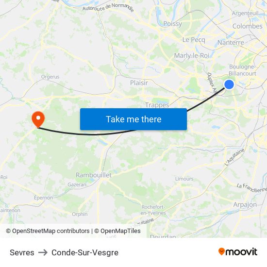 Sevres to Conde-Sur-Vesgre map