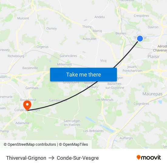 Thiverval-Grignon to Conde-Sur-Vesgre map