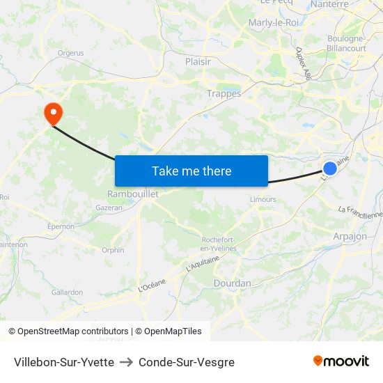 Villebon-Sur-Yvette to Conde-Sur-Vesgre map