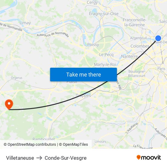 Villetaneuse to Conde-Sur-Vesgre map