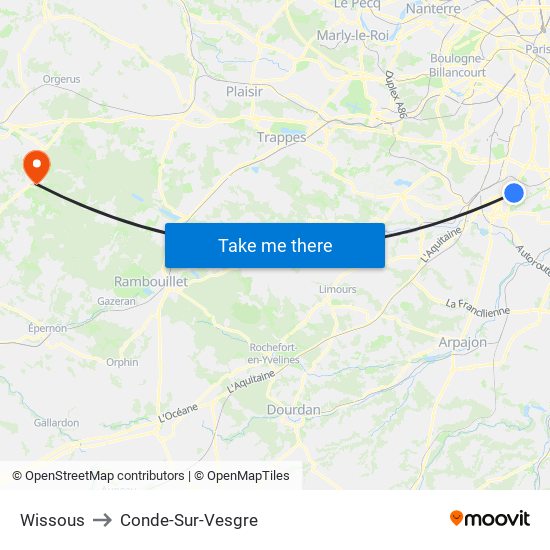 Wissous to Conde-Sur-Vesgre map