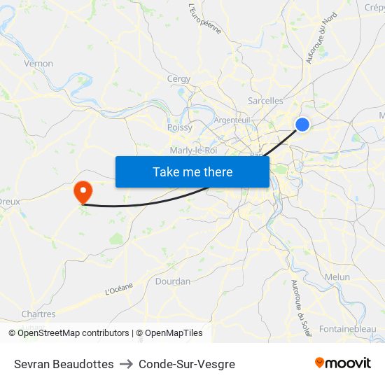 Sevran Beaudottes to Conde-Sur-Vesgre map