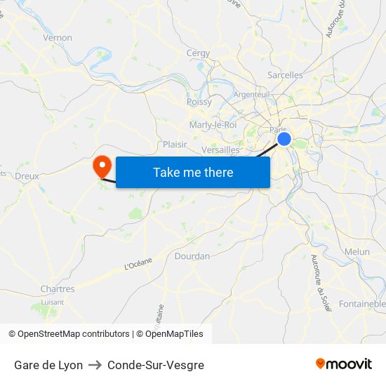 Gare de Lyon to Conde-Sur-Vesgre map
