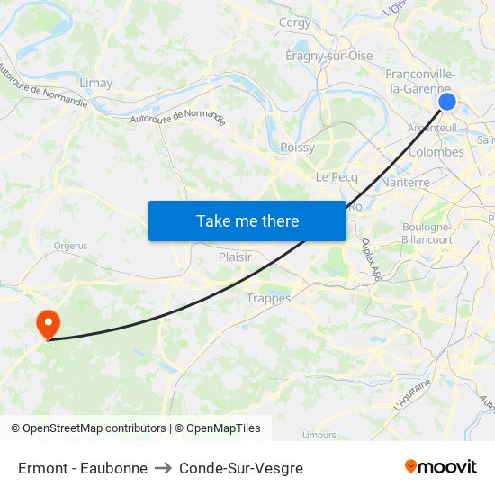 Ermont - Eaubonne to Conde-Sur-Vesgre map