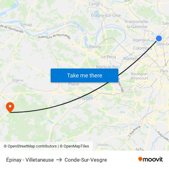 Épinay - Villetaneuse to Conde-Sur-Vesgre map