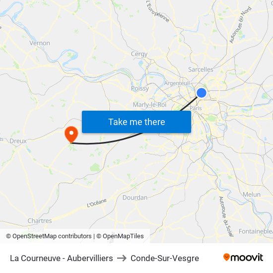 La Courneuve - Aubervilliers to Conde-Sur-Vesgre map