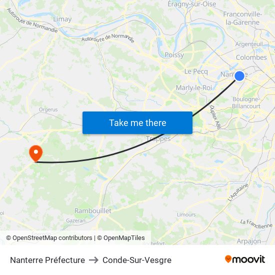 Nanterre Préfecture to Conde-Sur-Vesgre map