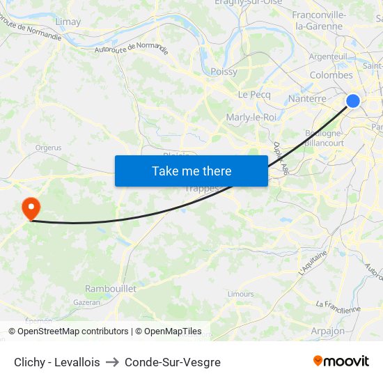Clichy - Levallois to Conde-Sur-Vesgre map