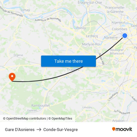 Gare D'Asnieres to Conde-Sur-Vesgre map