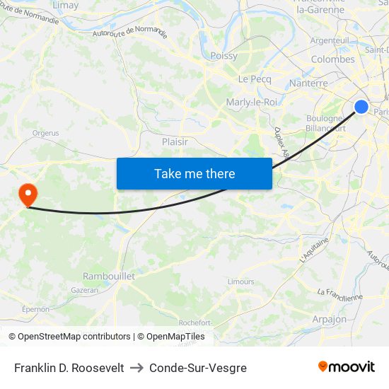 Franklin D. Roosevelt to Conde-Sur-Vesgre map