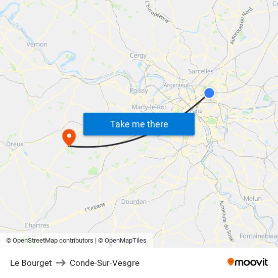 Le Bourget to Conde-Sur-Vesgre map