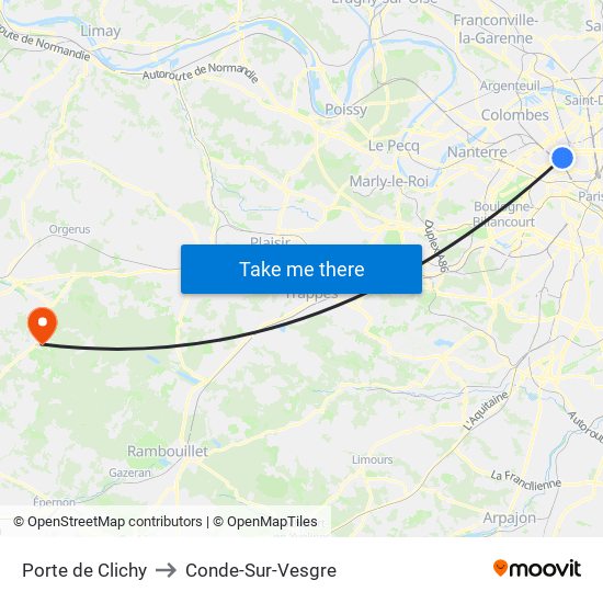 Porte de Clichy to Conde-Sur-Vesgre map
