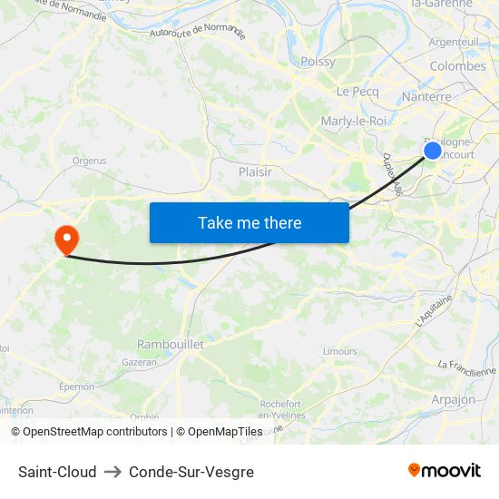 Saint-Cloud to Conde-Sur-Vesgre map