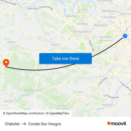 Châtelet to Conde-Sur-Vesgre map