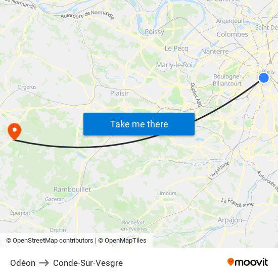 Odéon to Conde-Sur-Vesgre map