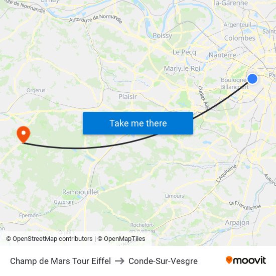 Champ de Mars Tour Eiffel to Conde-Sur-Vesgre map