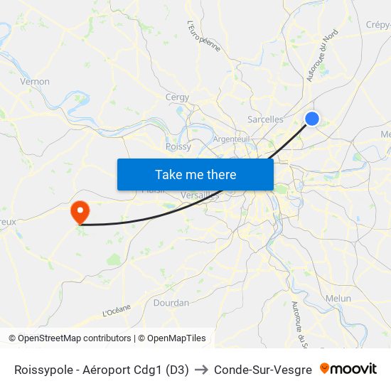 Roissypole - Aéroport Cdg1 (D3) to Conde-Sur-Vesgre map