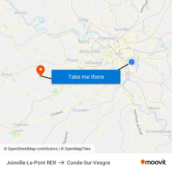 Joinville-Le-Pont RER to Conde-Sur-Vesgre map