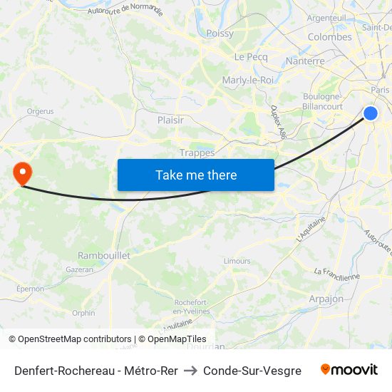 Denfert-Rochereau - Métro-Rer to Conde-Sur-Vesgre map