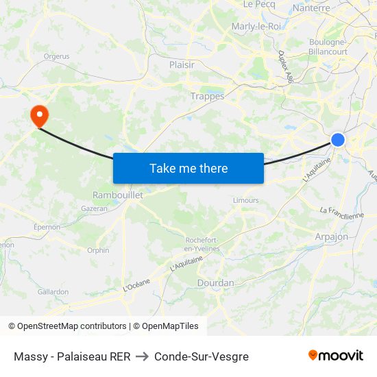 Massy - Palaiseau RER to Conde-Sur-Vesgre map