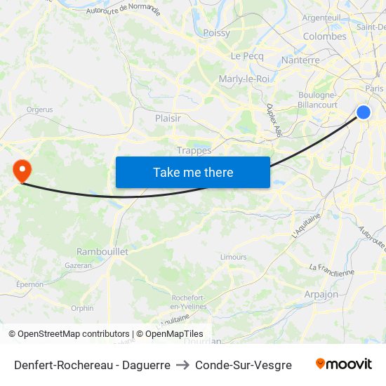 Denfert-Rochereau - Daguerre to Conde-Sur-Vesgre map