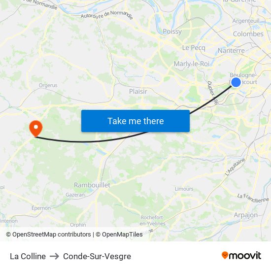 La Colline to Conde-Sur-Vesgre map