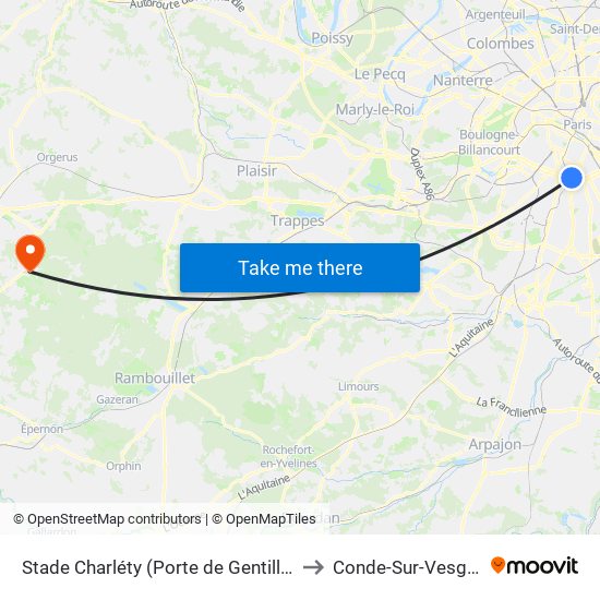 Stade Charléty (Porte de Gentilly) to Conde-Sur-Vesgre map