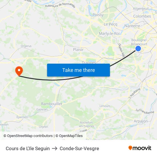 Cours de L'Ile Seguin to Conde-Sur-Vesgre map